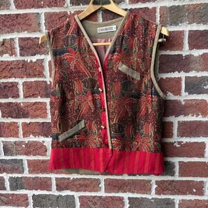 Vintage Canvasbacks Tapestry Vest Button Front Red Earth Tones Size Medium